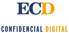El logotipo de ecd sensitive digital es azul y amarillo.