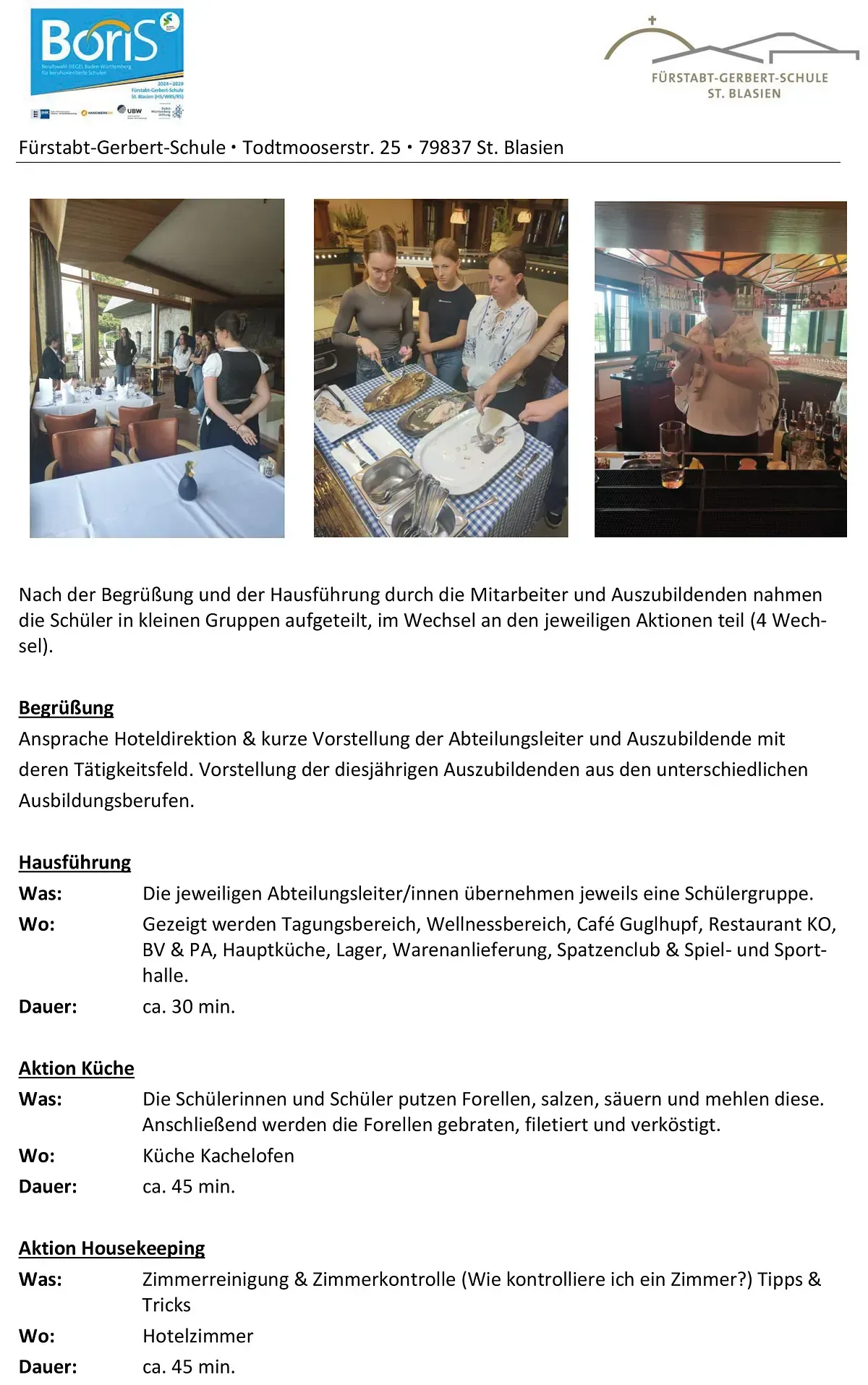 Restaurantszene mit Fotos und Text; Menschen essen und arbeiten.