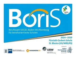 Blue Boris logo for Baden-Württemberg career-oriented schools, 2024-2029, Fürstabt-Gerbert-Schule, St. Blasien.