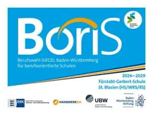 Blue Boris logo for Baden-Württemberg career-oriented schools, 2024-2029, Fürstabt-Gerbert-Schule, St. Blasien.