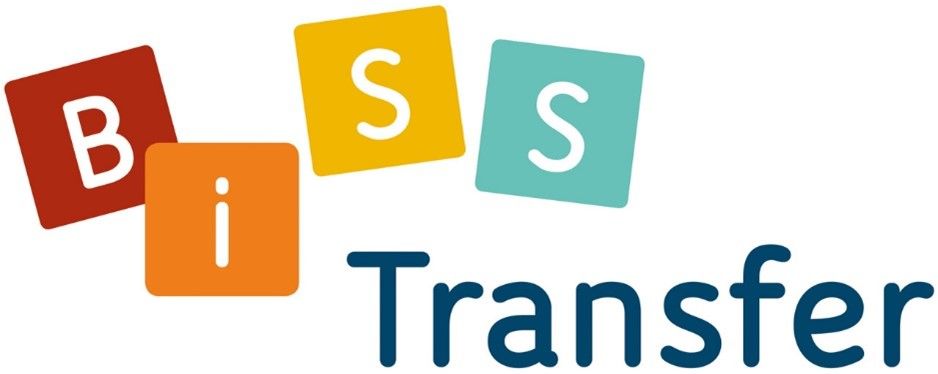 Logo mit dem Text „BISS Transfer“. Bunte Quadrate mit den Buchstaben „B“, „i“, „S“, „S“.