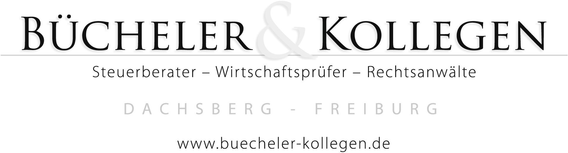 Logo: Bücheler & Kollegen. Tax advisors, auditors, lawyers. Dachsberg - Freiburg. Website address.