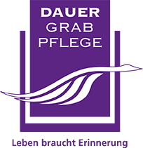 ein lila-weißes Logo für ein Unternehmen namens Dauer-Grab-Pflege.