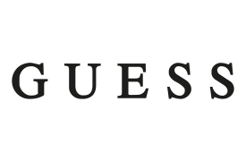 Das Logo von Guess ist schwarzweiß auf weißem Hintergrund.