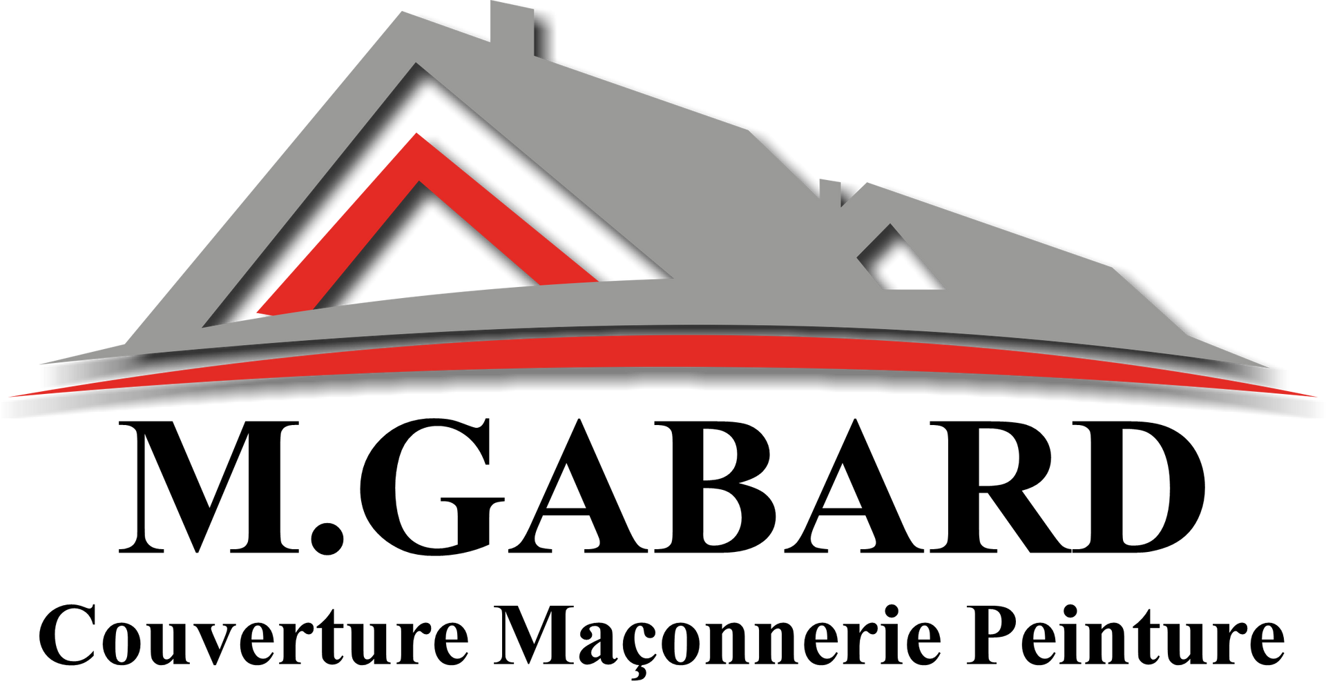 Logo d'une maison grise et rouge avec une ligne rouge incurvée en dessous, suggérant la construction d'une habitation.