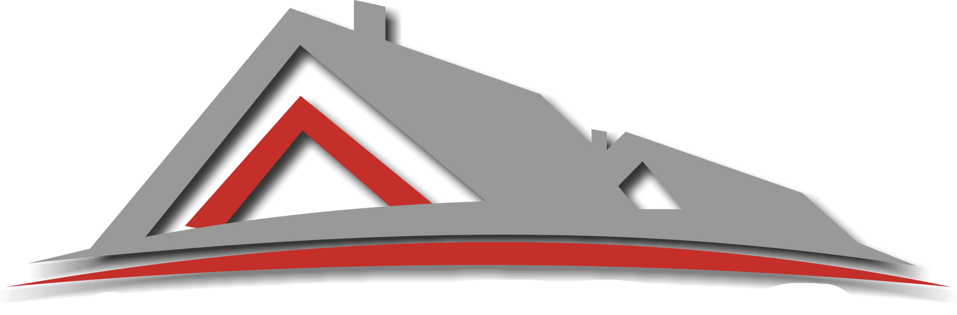 Logo d'une maison grise et rouge avec une ligne rouge incurvée en dessous, suggérant la construction d'une habitation.