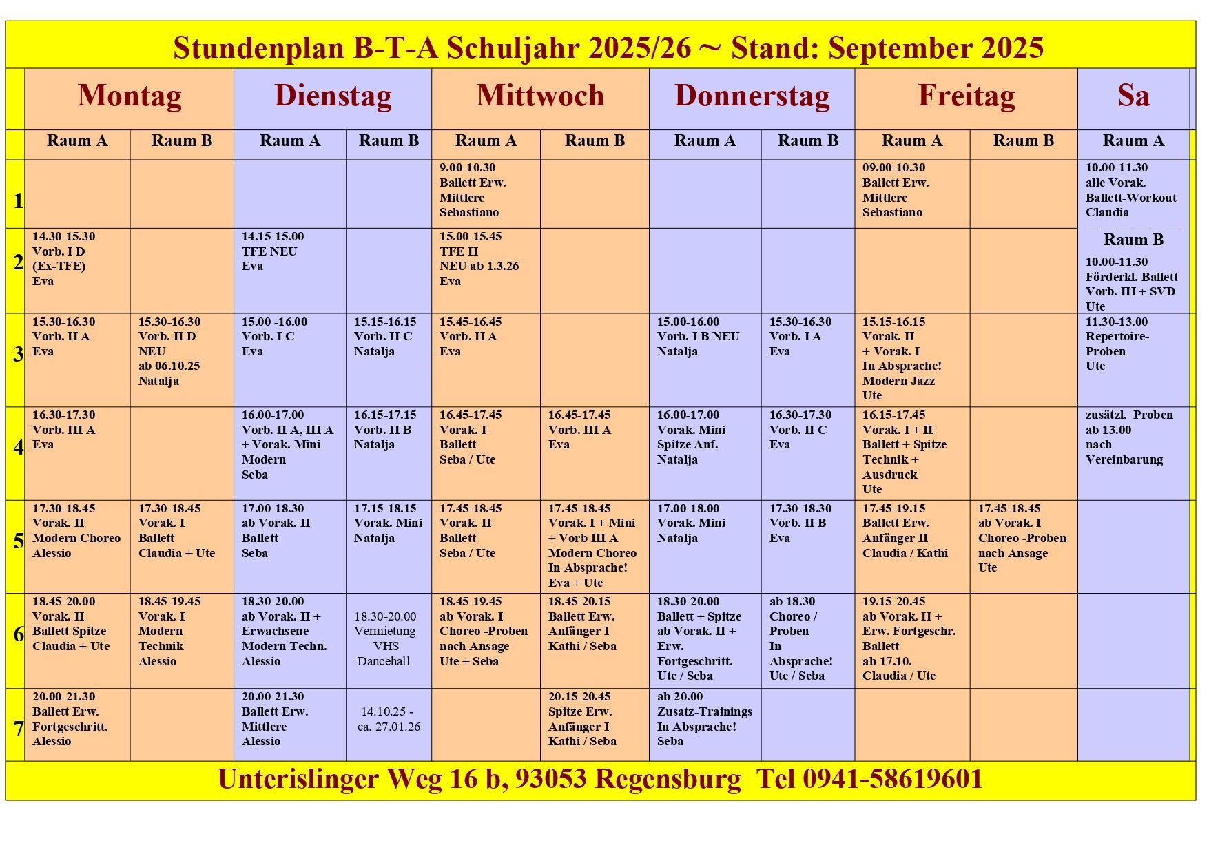 Stundenplan Ballett
