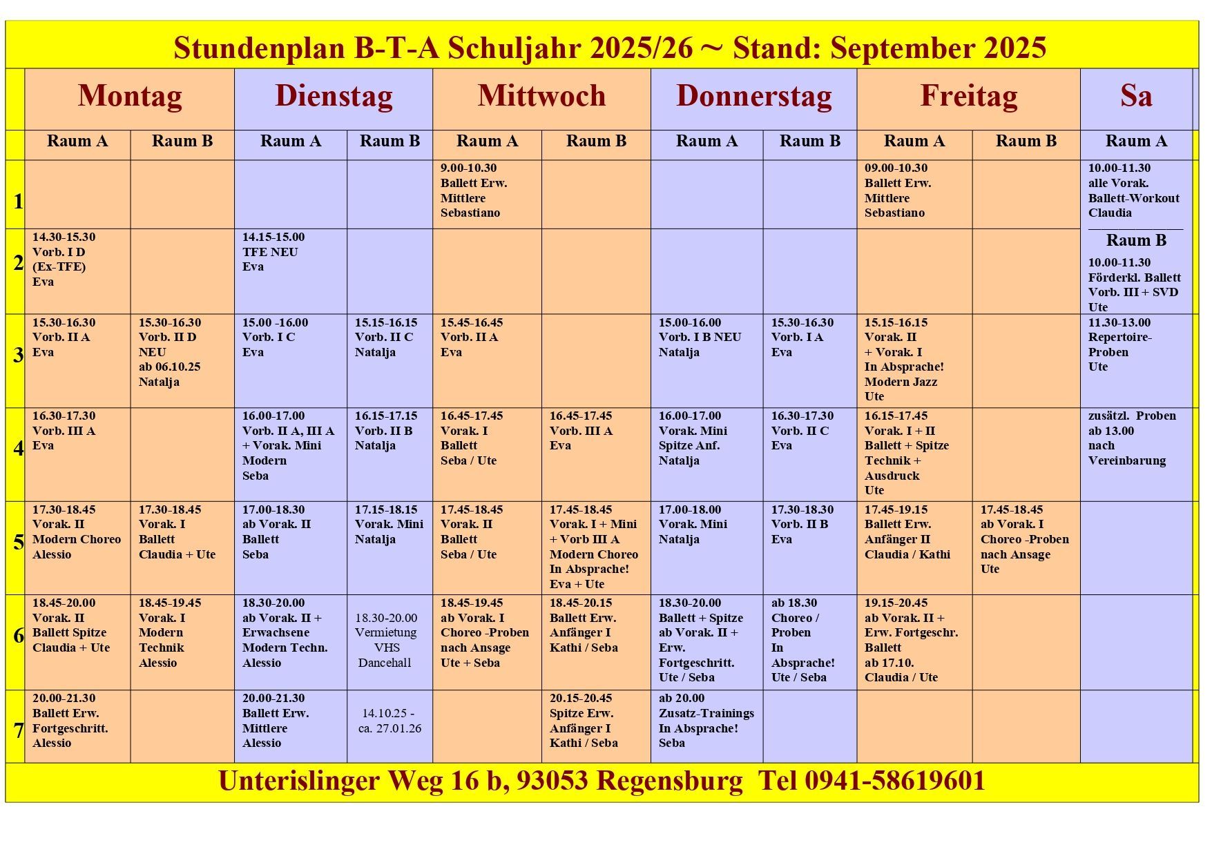 Stundenplan Ballett
