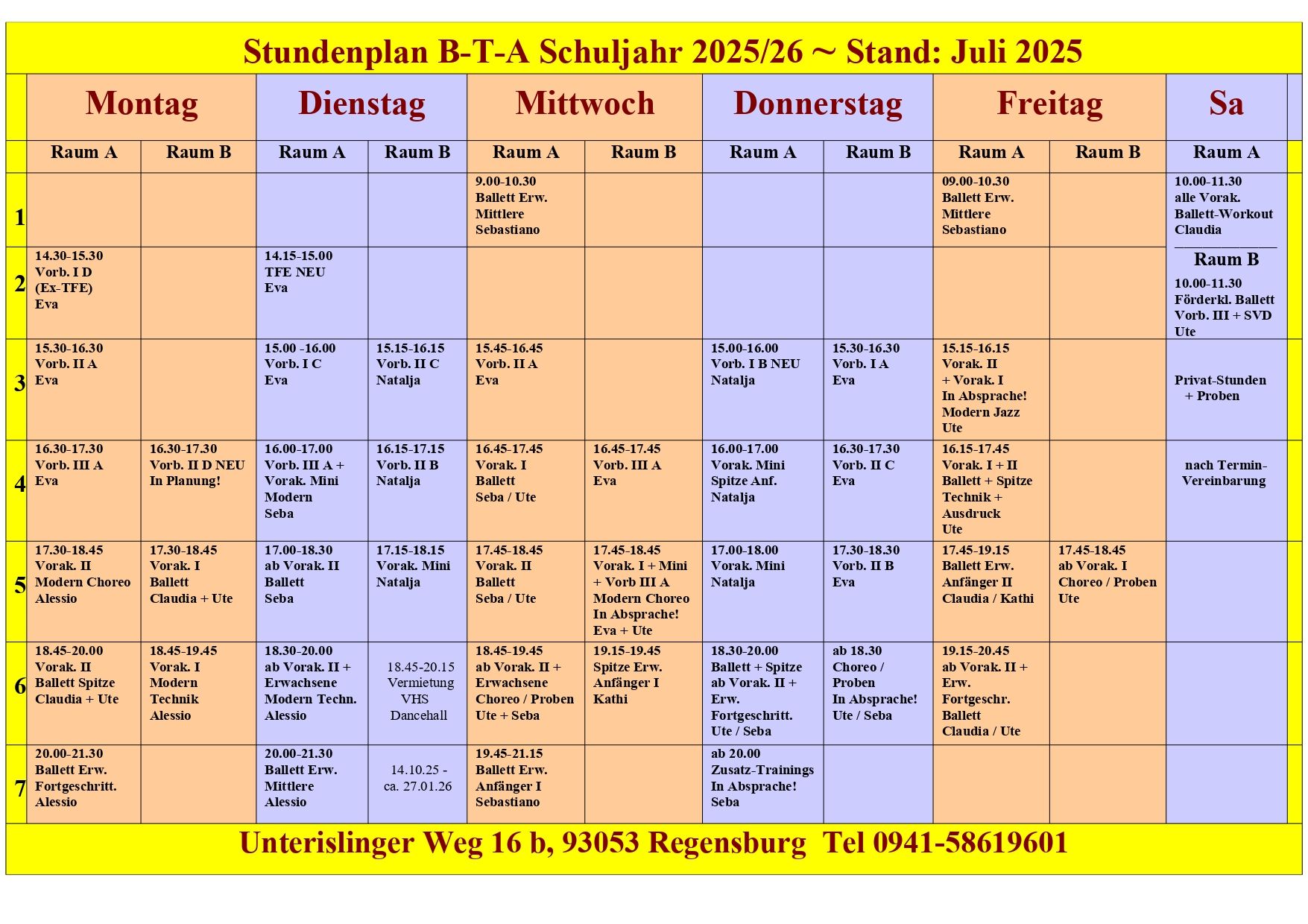 Stundenplan Ballett