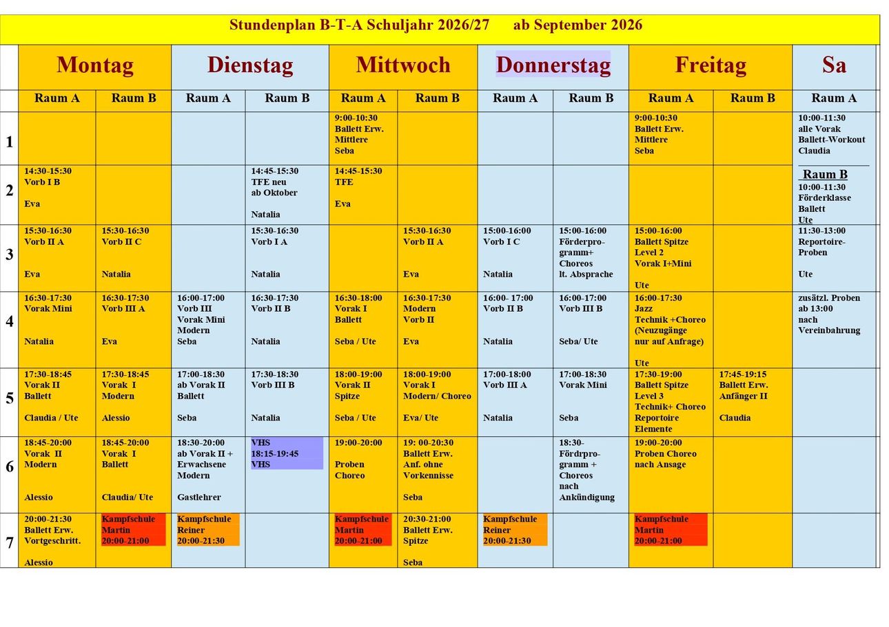 Stundenplan Ballett