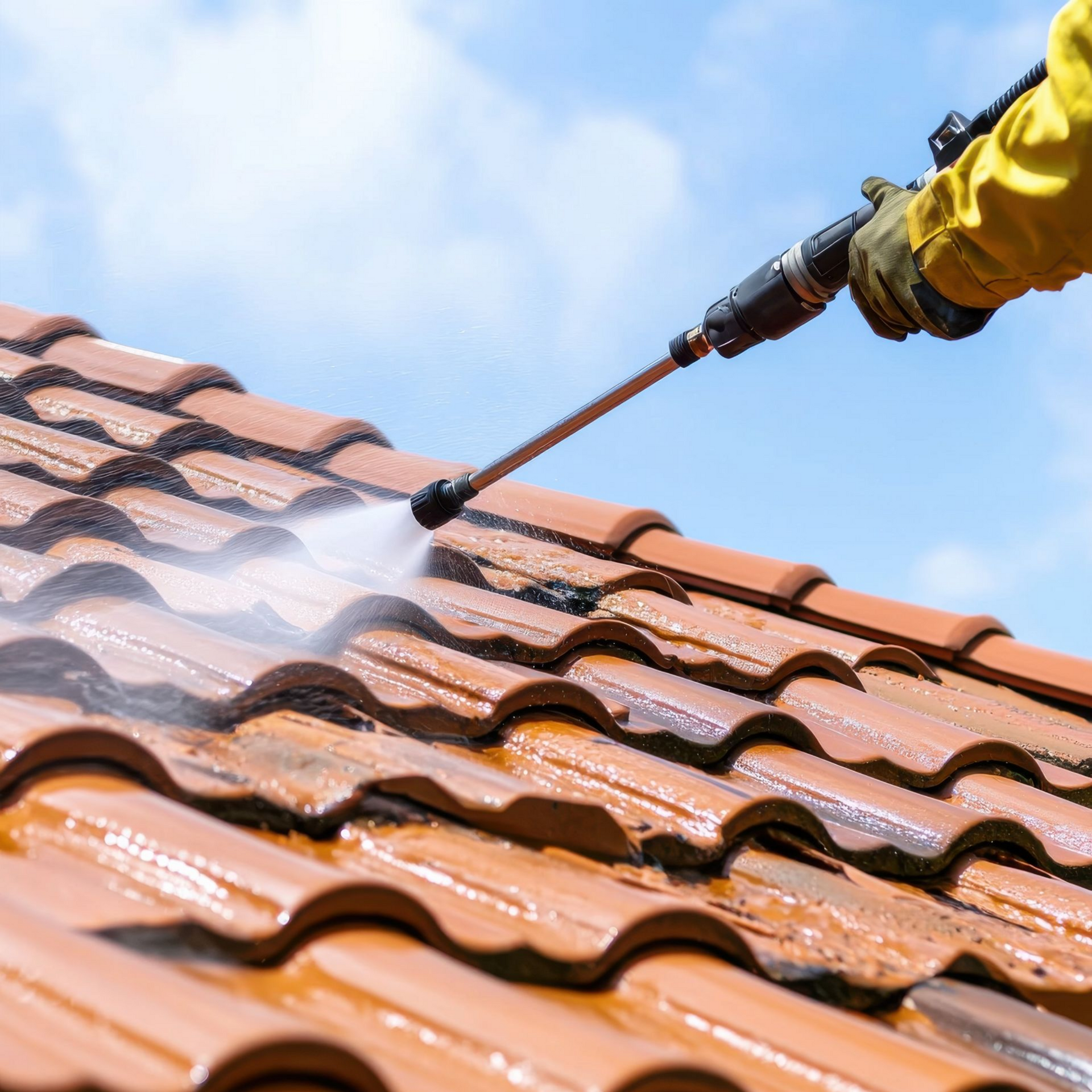 Application d'un produit hydrofuge sur un toit
