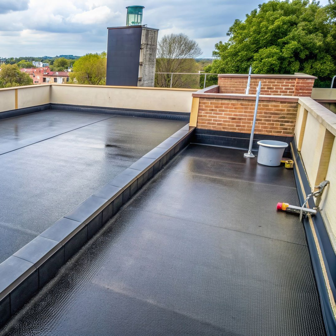 Membrane bitumée neuve sur un toit plat
