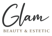 Logotipo de "Glam BEAUTY & ESTETIC" que presenta la palabra "Glam" en letra cursiva oscura