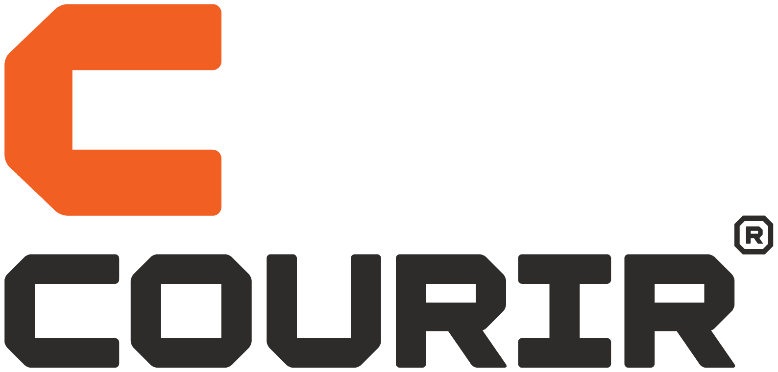 Le logo de Courir, avec un &laquo; C &raquo; orange au-dessus du mot &laquo; COURIR &raquo; en caract&egrave;res gras noirs.
