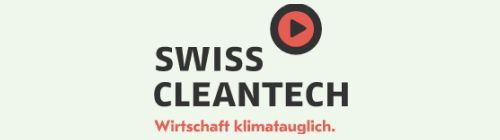 Ein Logo für Swiss Cleantech mit einem roten Play-Button