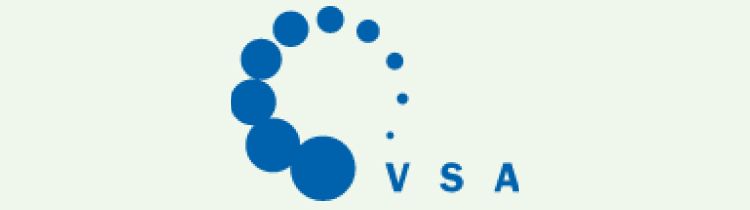 Ein Logo für ein Unternehmen namens VSA mit blauen Kreisen
