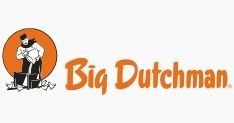 Big Dutchman logo with orange text and a black-and-white farmer illustration in an orange circle