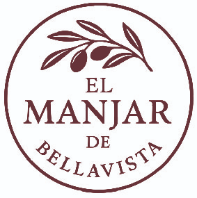 Logo: Circular, with "El Manjar de Bellavista" text and olive branch. Maroon color.