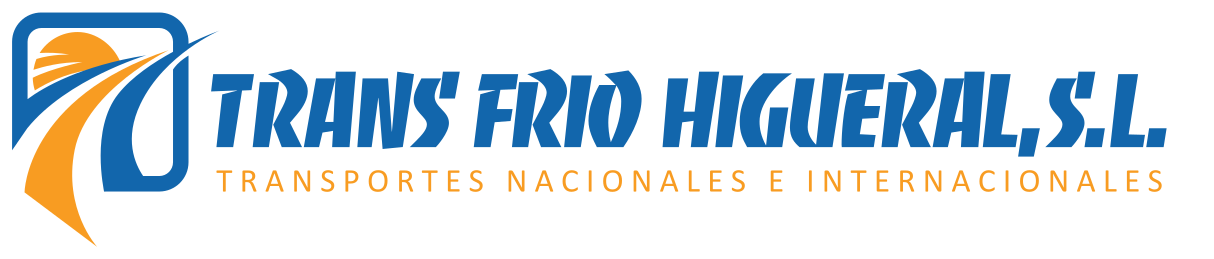 Logotipo de Trans Frio Higueral, SL, empresa de transporte. El logotipo presenta un diseño en azul y naranja con texto en azul.