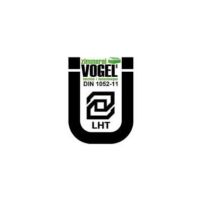 Logo von Zimmerer Vogel, bestehend aus einer stilisierten schwarzen U-Form mit Text und einem Doppelquadratsymbol darin.