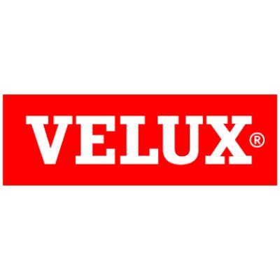 Ein rot-weißes Velux-Logo auf weißem Hintergrund