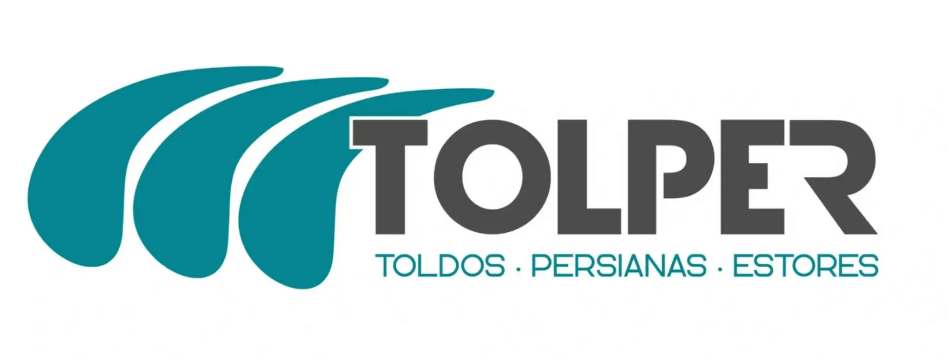 Logotipo de TOLPER en color turquesa y gris con ondas estilizadas y el texto &ldquo;TOLDOS &middot; PERSIANAS &middot; ESTORES&rdquo;