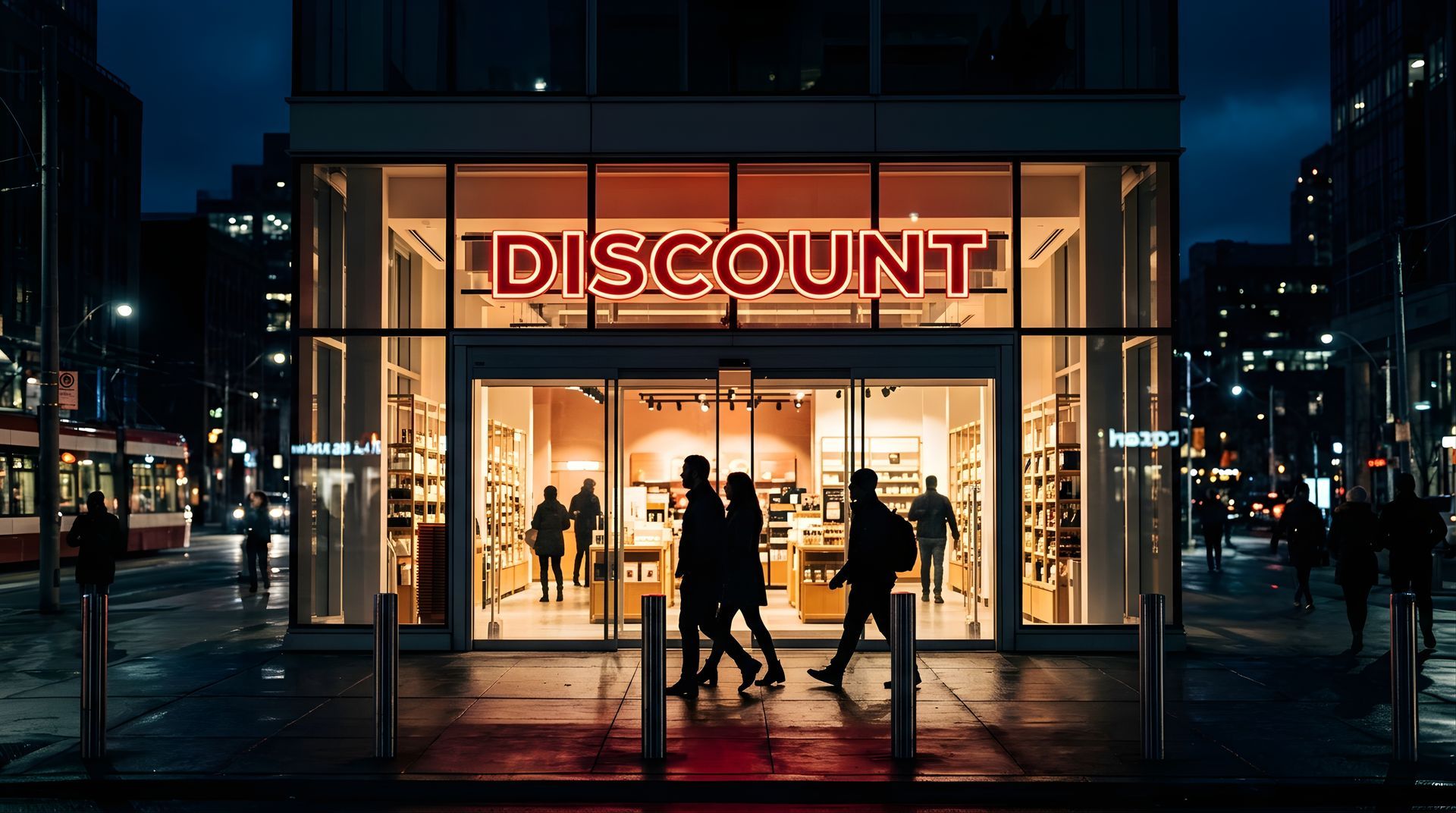 Une enseigne lumineuse Discount.