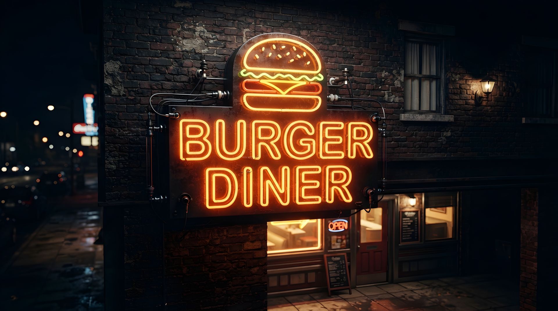 Une enseigne lumineuse de burger.
