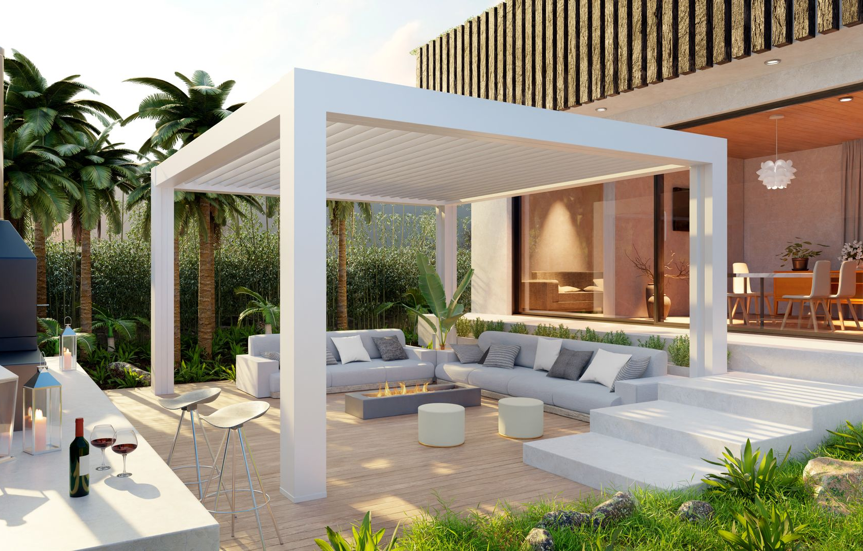 Une pergola blanche.
