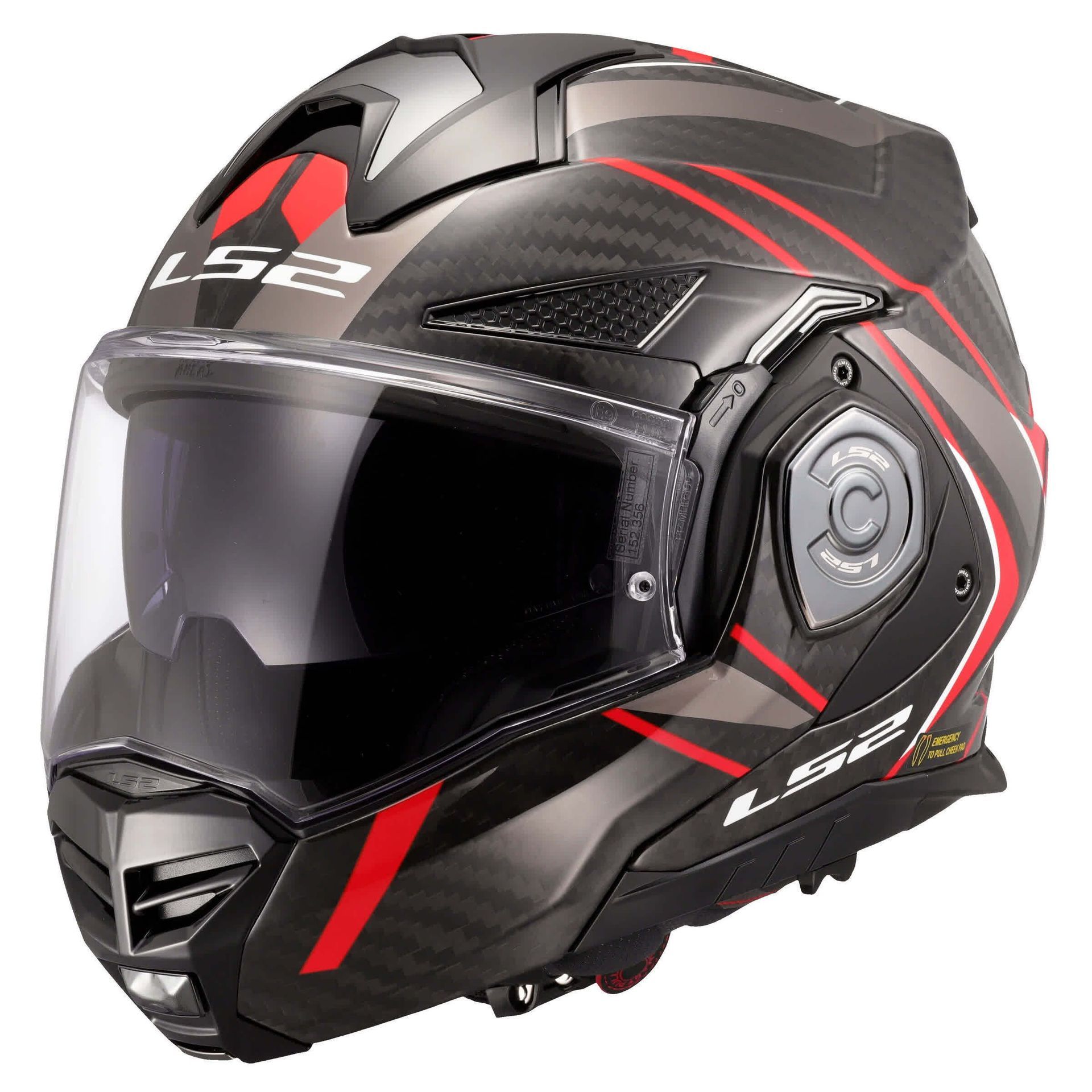 LS2 Advant X kjálkahjálmur carbon svartur/rauður