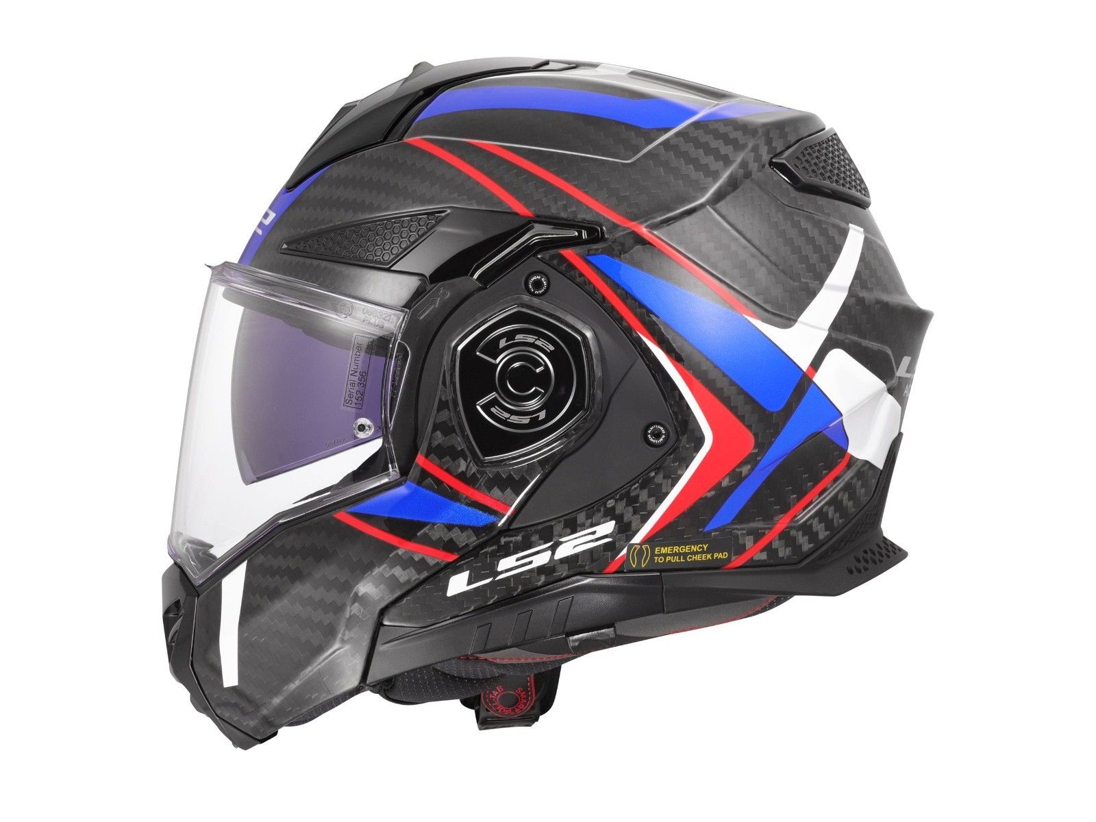 LS2 Advant X kjálkahjálmur carbon blár/rauður