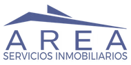 Logo de AREA Servicios Inmobiliarios en azul y gris, con un &iacute;cono de techo estilizado