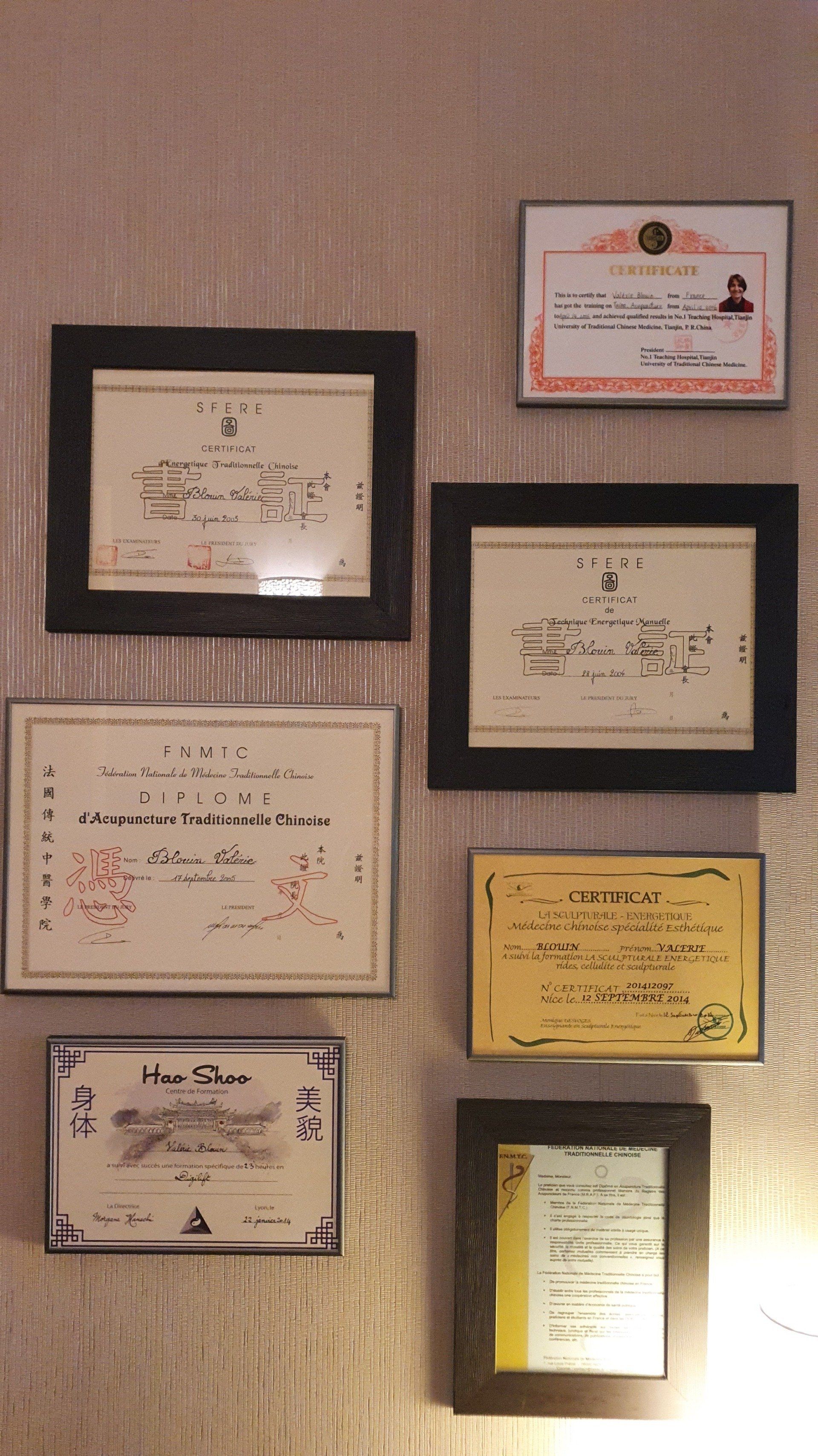 Diplômes et certificats de Valérie Blouin