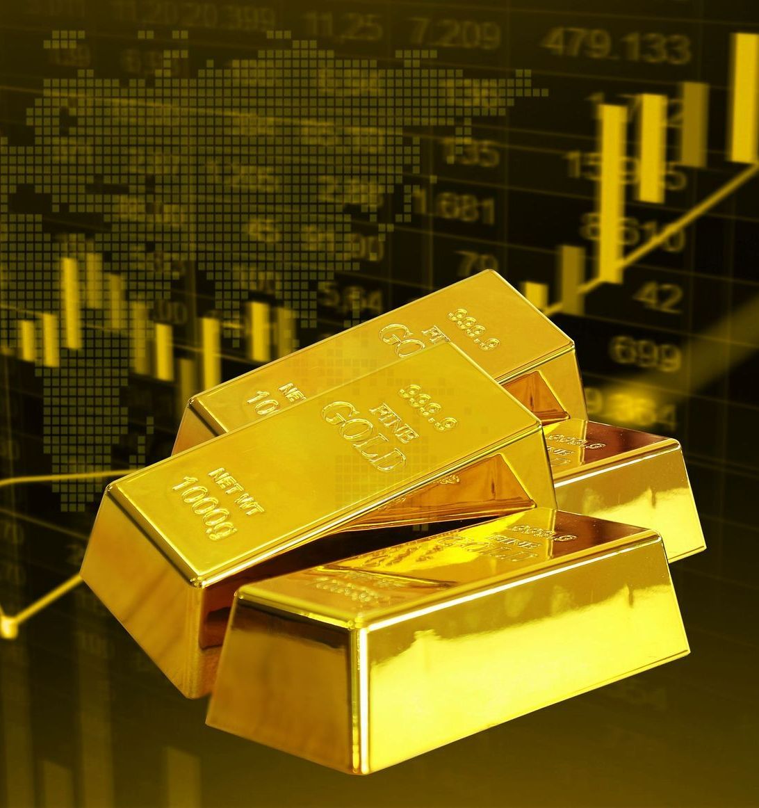 Lingots d'or avec la courbe du cours de l'or