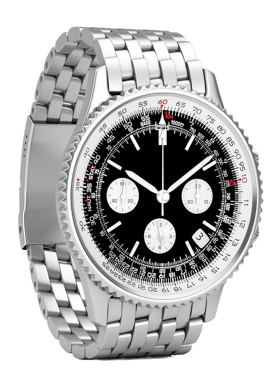 Montre de luxe argentée au cadran noir