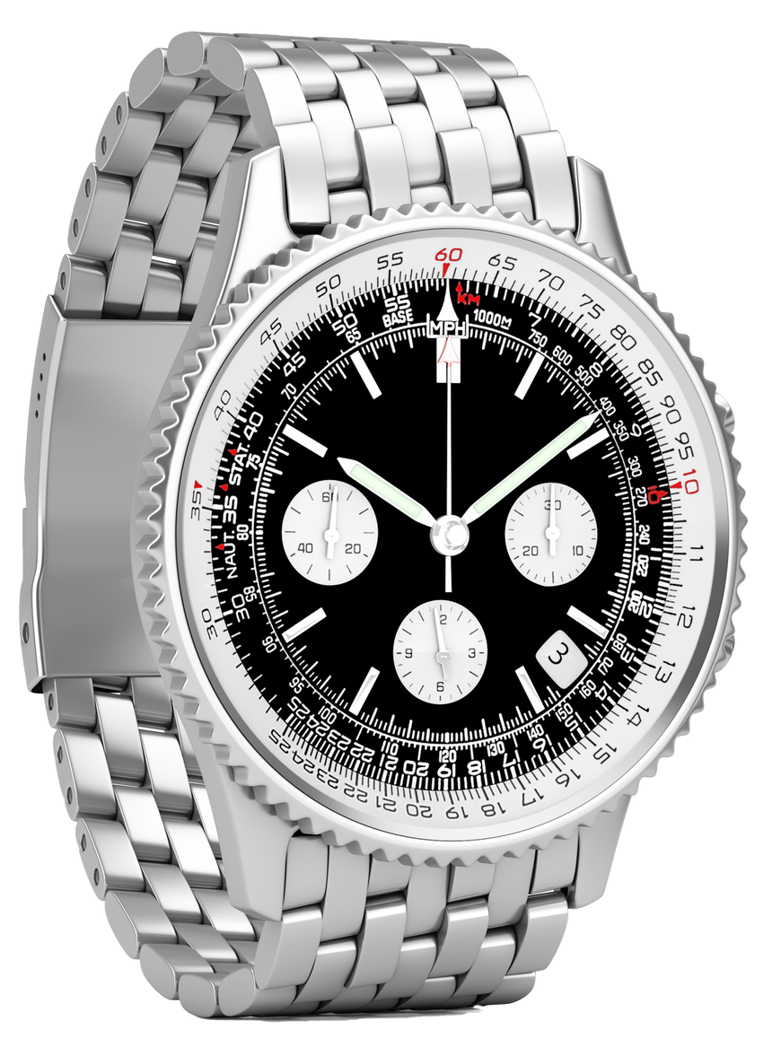 Montre en argent avec un fond de cadran noir