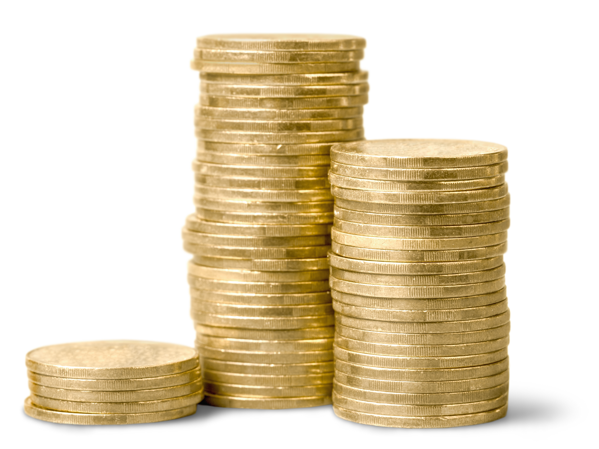 Trois petites piles de pièces d'or