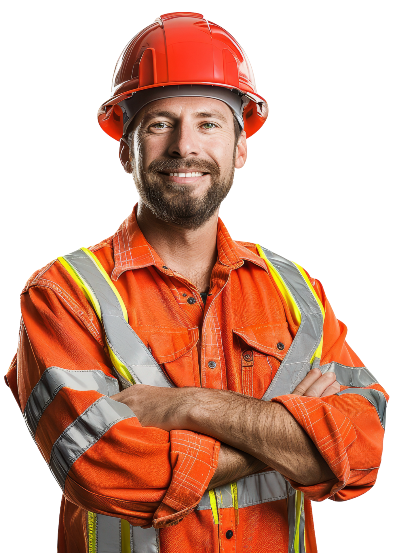 Ouvrier du bâtiment souriant en tenue de sécurité