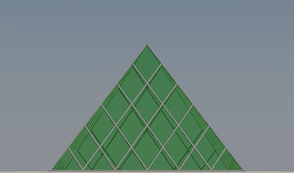 Eine grüne Pyramide mit einem blauen Himmel im Hintergrund.