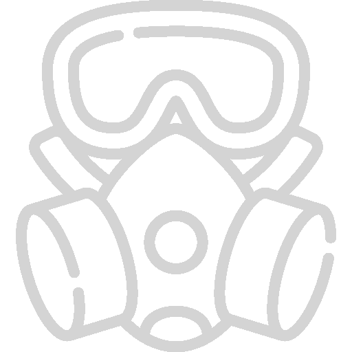 Eine Strichzeichnung einer Gasmaske und Schutzbrille.