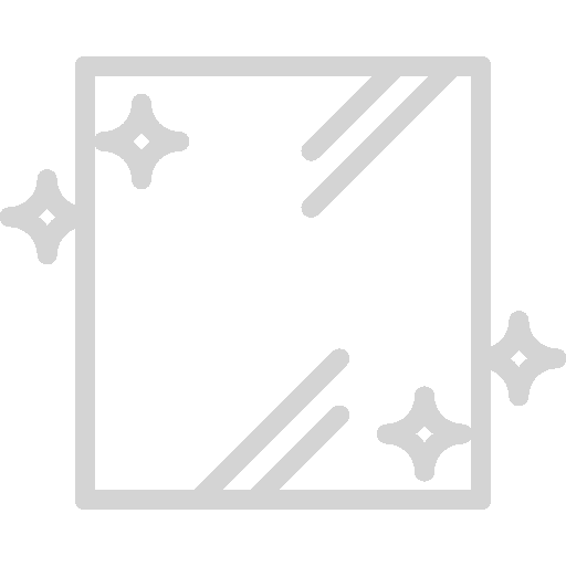 Ein graues Symbol eines quadratischen Spiegels mit Sternen darum herum.