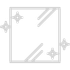 Ein graues Symbol eines quadratischen Spiegels mit Sternen darum herum.