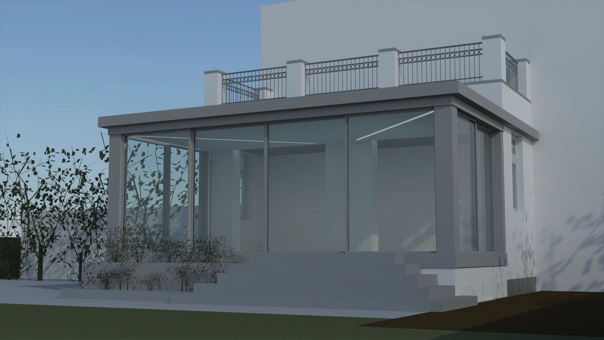 Ein computergeneriertes Bild eines Hauses mit Balkon