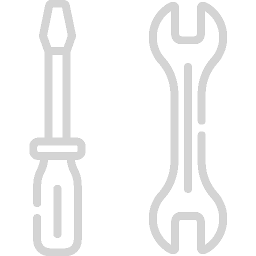 Eine Strichzeichnung eines Schraubenziehers und eines Schraubenschlüssels auf weißem Hintergrund.