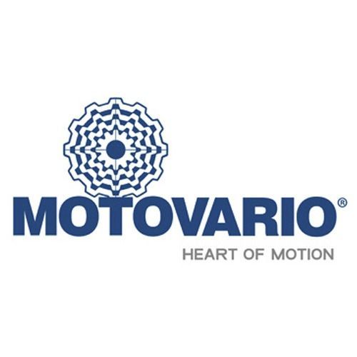 Logotipo para MOTIOVARIO, texto azul e icono de engranaje,