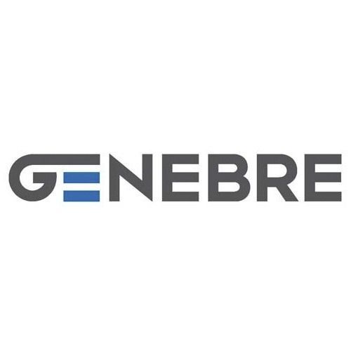 Logotipo de la empresa Genebre. Texto gris oscuro con una