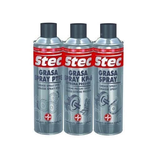 Tres latas de aerosol plateadas de grasa 