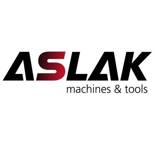 Logotipo de ASLAK Machines & Tools. El texto muestra