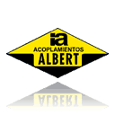 Logotipo para Acoplamientos Albert, que presenta un diamante amarillo y negro con texto.