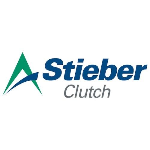 Logotipo de Stieber Clutch. Presenta un triángulo abstracto verde y azul con el nombre